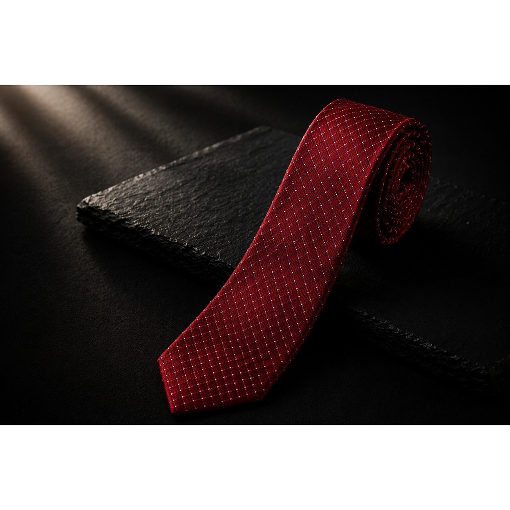 Ike Behar New York Mens Silk Necktie Burgundy Red Blue Gold Grid Geometric Tie
